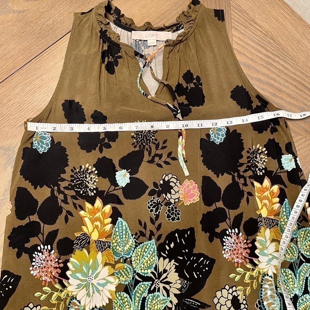 LOFT floral olive green swing sleeveless dress - Picture 4 of 8